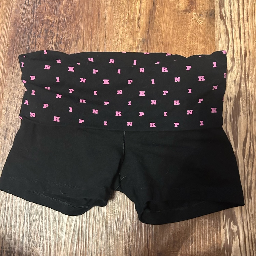 PINK Victoria's Secret Black and Pink Athletic Shorts Foldover